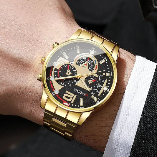 Reloj GENOVA+CADENA CUBANA+DIJE DE CRUZ CRISTO+ PULSERA CUBANA+ANILLO