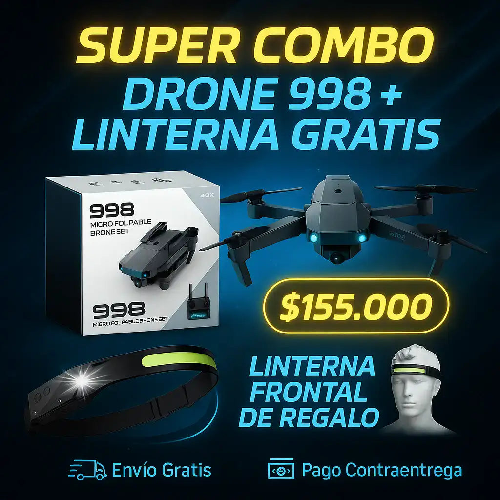 DRON HD PARA VIDEO Y FOTOS+LINTERNA FRONTAL